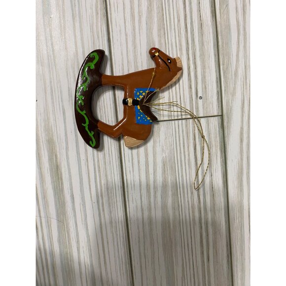 Ceramic Rocking Horse Ornament With Gold Hanging Loop Handpainted - Picture 3 of 5